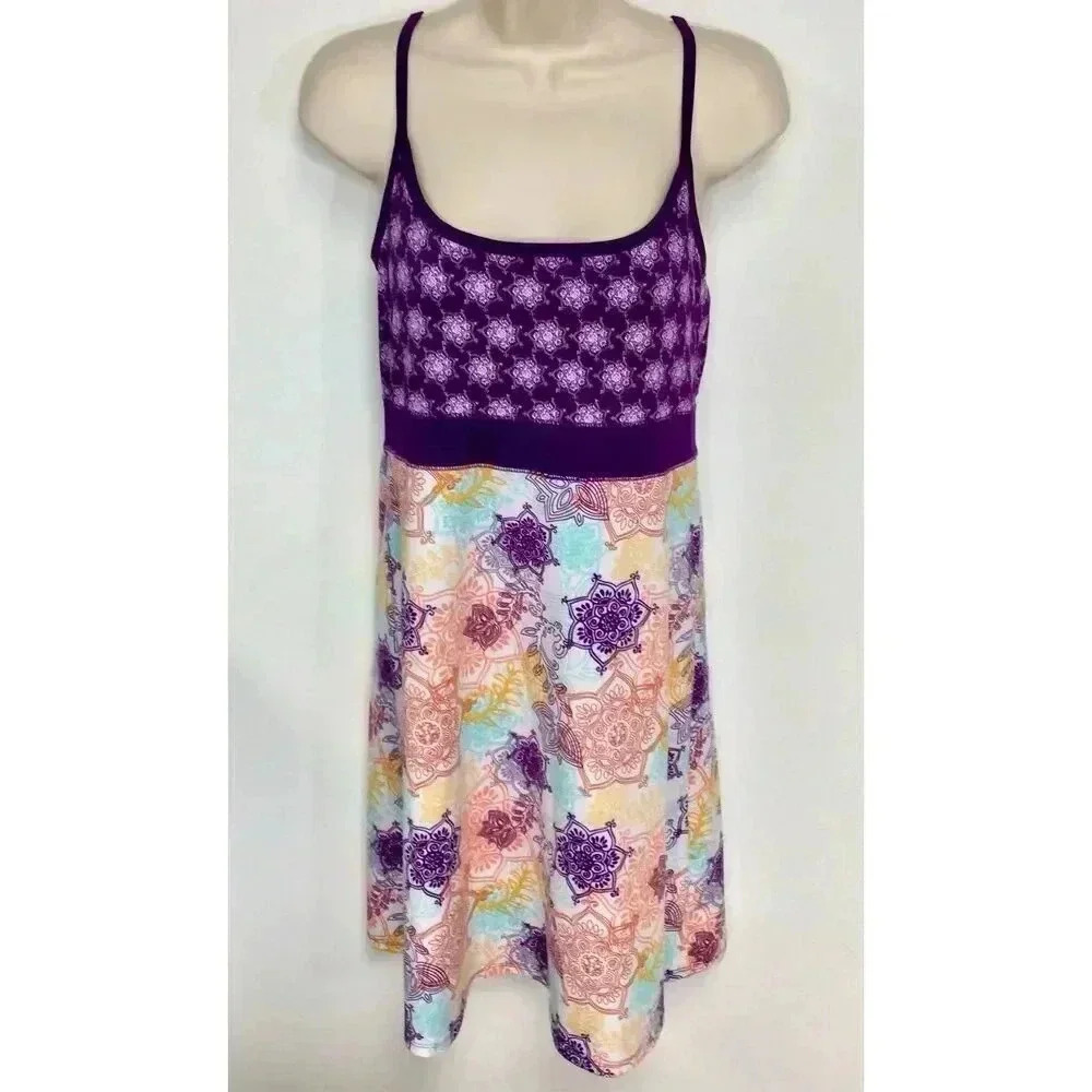 Lola Womens Purple Cross Strap Empire Mandala Print Fit & Flare Dress Size Large